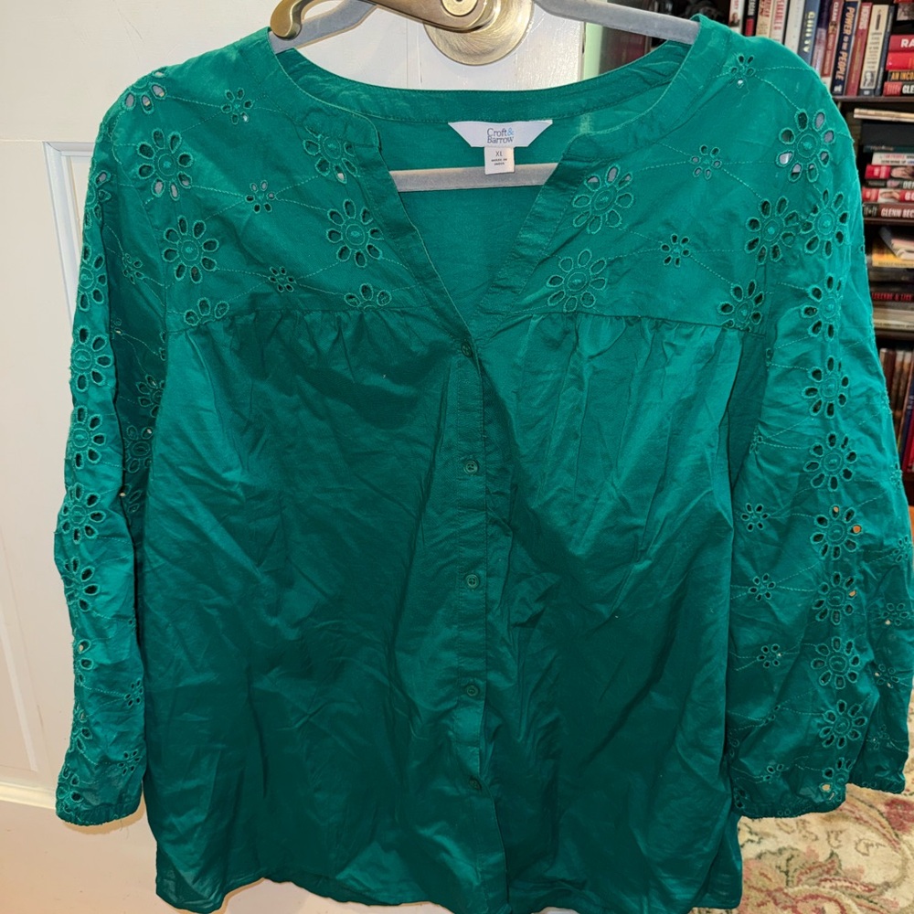 croft & barrow Teal Eyelet Button-Down Blouse